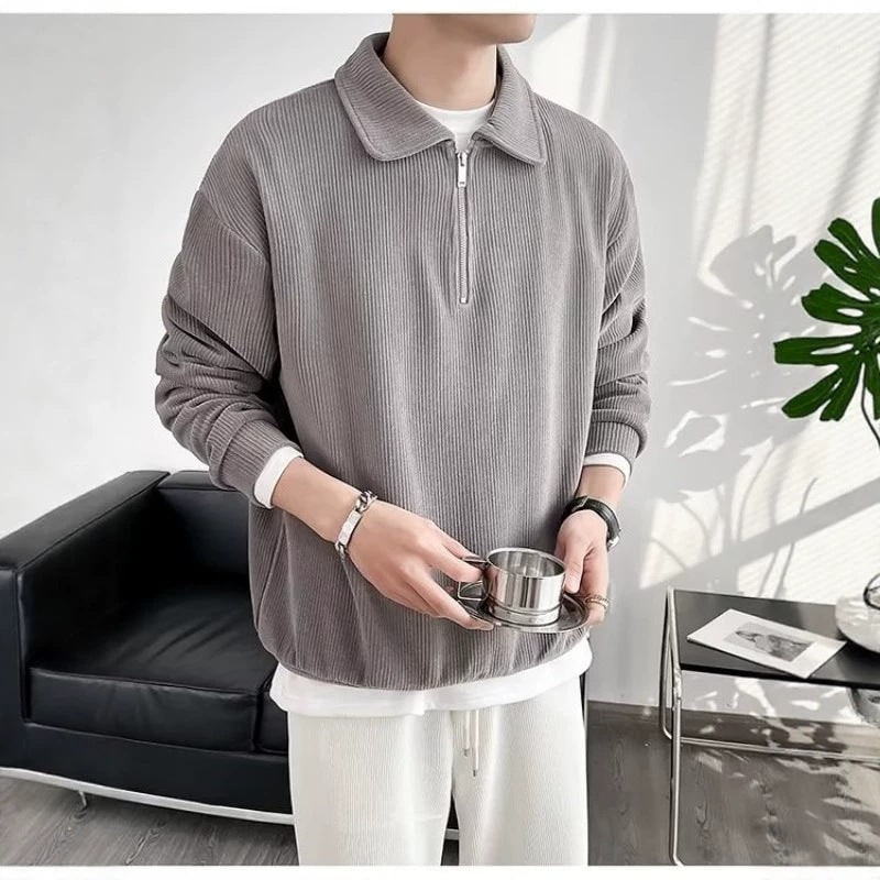 Men's Quarter Zip Pullover Sweater with Polo Collar and Ribbed Knit - Image 4
