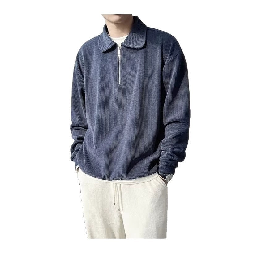 Men's Quarter Zip Pullover Sweater with Polo Collar and Ribbed Knit - Image 5