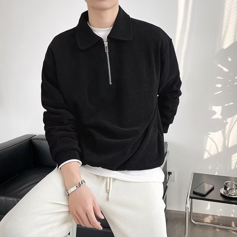 Men's Quarter Zip Pullover Sweater with Polo Collar and Ribbed Knit - Image 6