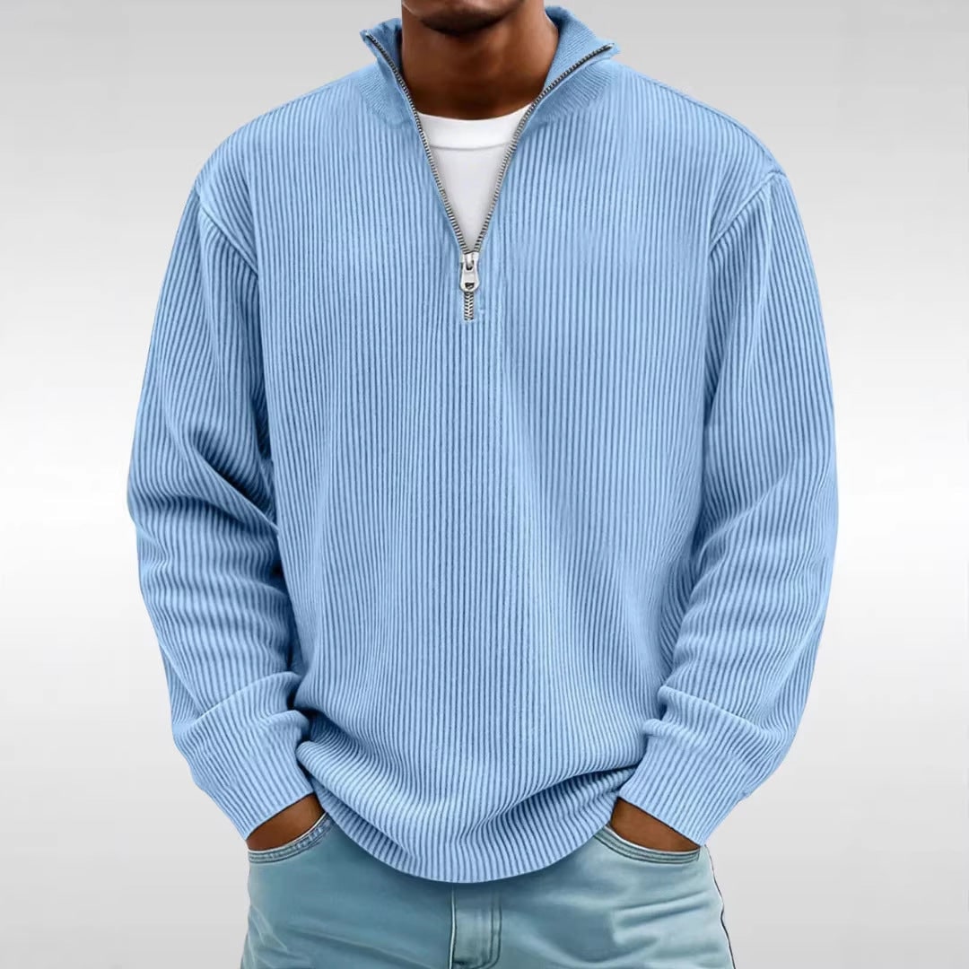 Men's Quarter Zip Sweater Pullover with Ribbed Knit and Stand Collar - Image 1