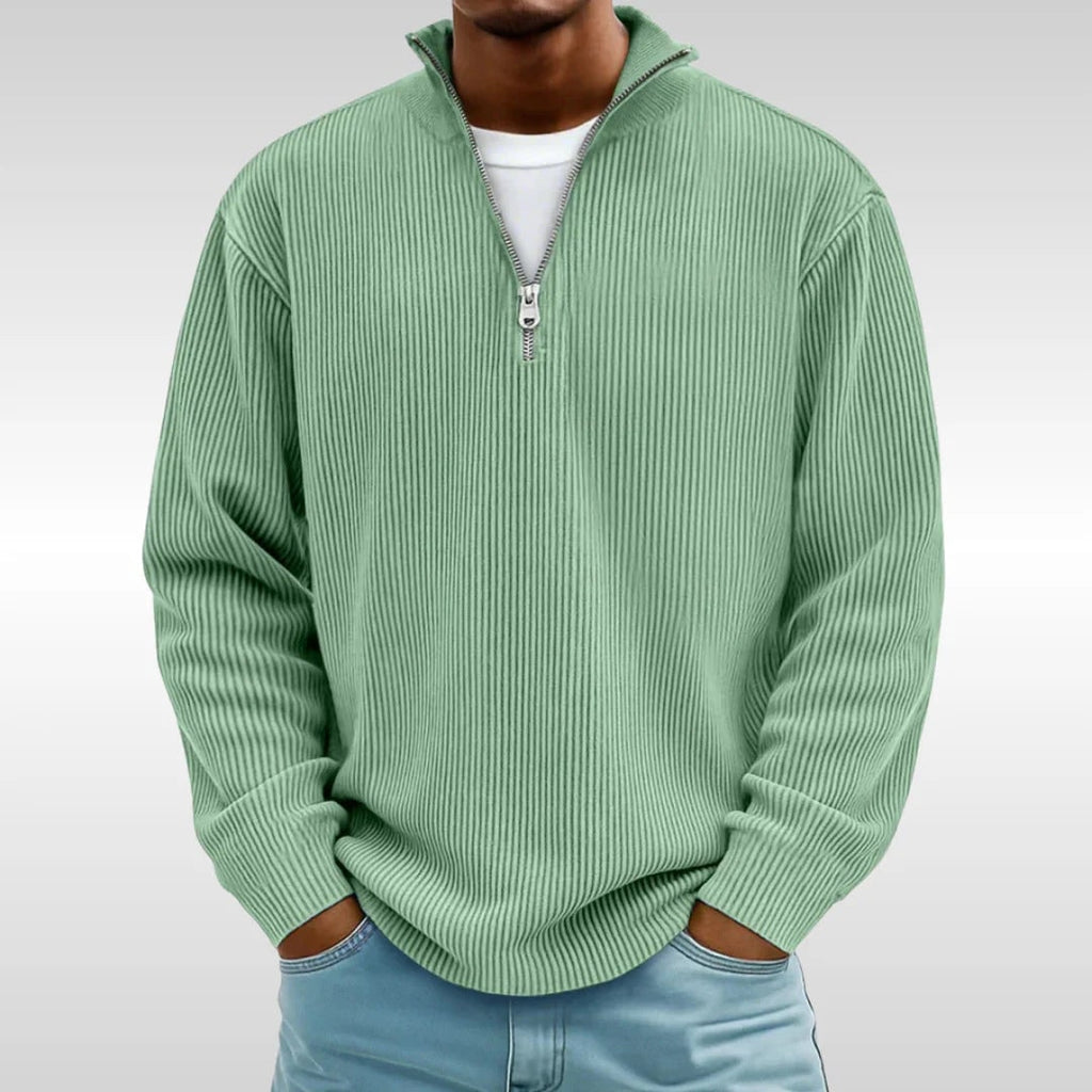 Men's Quarter Zip Sweater Pullover with Ribbed Knit and Stand Collar - Image 10