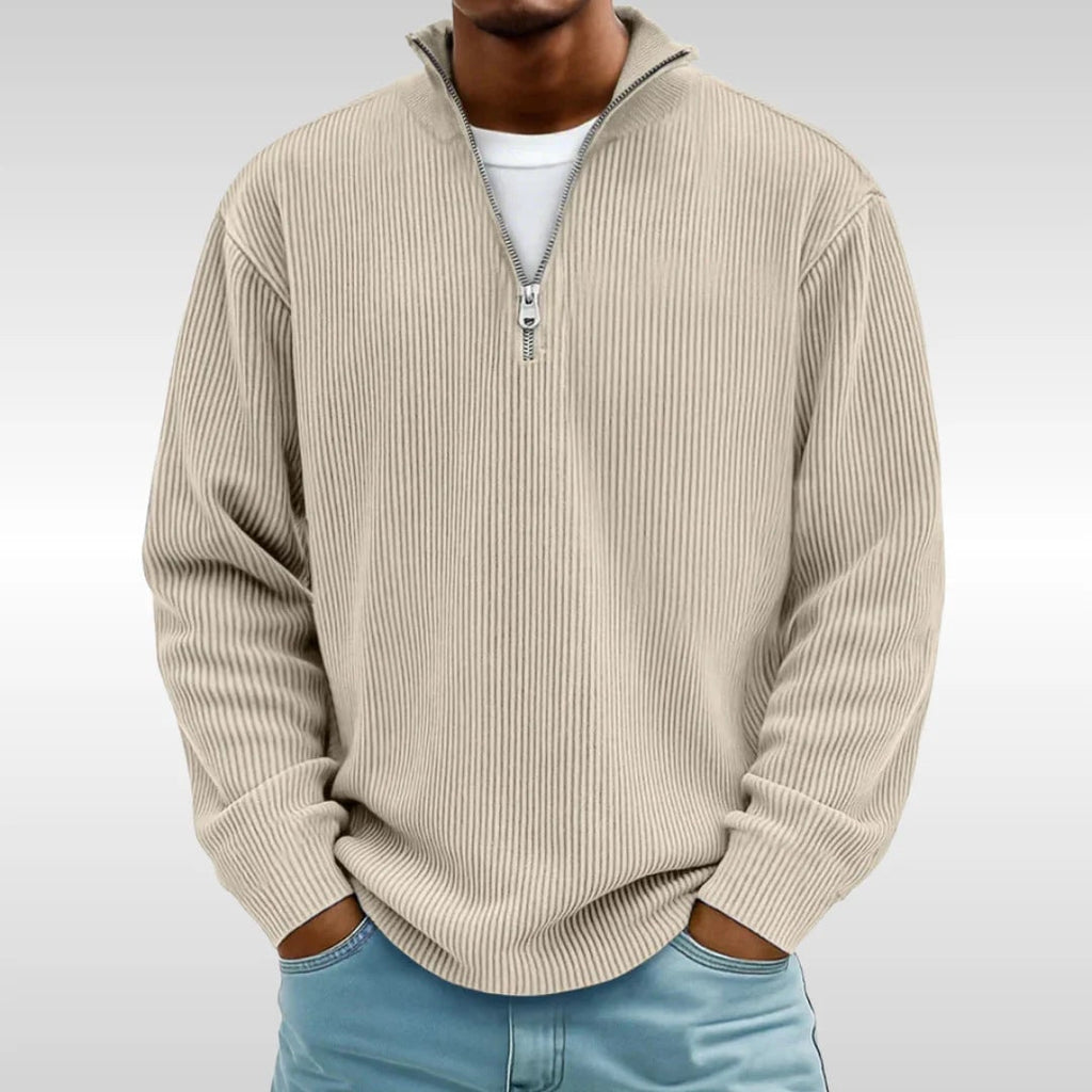 Men's Quarter Zip Sweater Pullover with Ribbed Knit and Stand Collar - Image 11