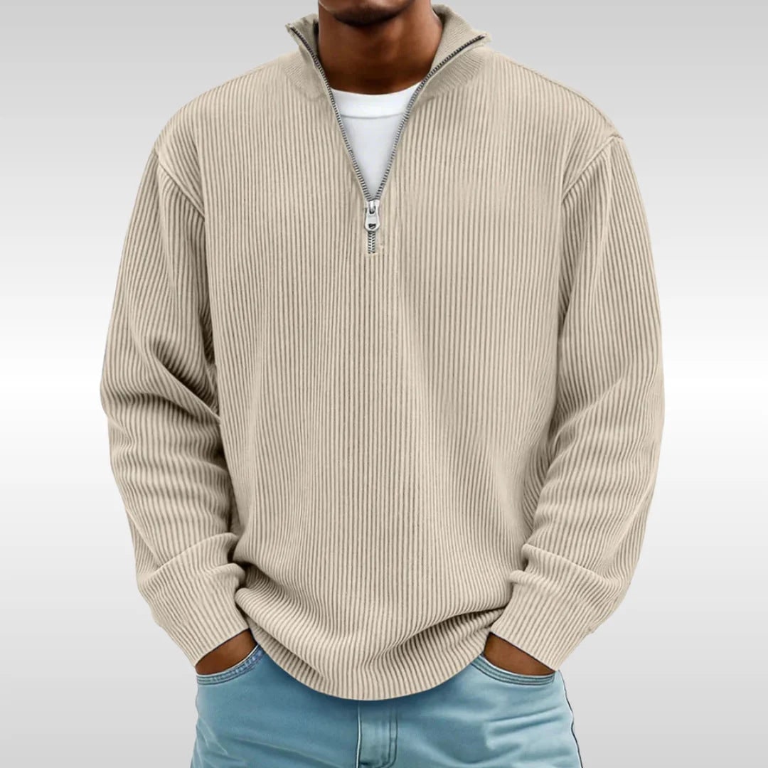 Men's Quarter Zip Sweater Pullover with Ribbed Knit and Stand Collar - Image 11