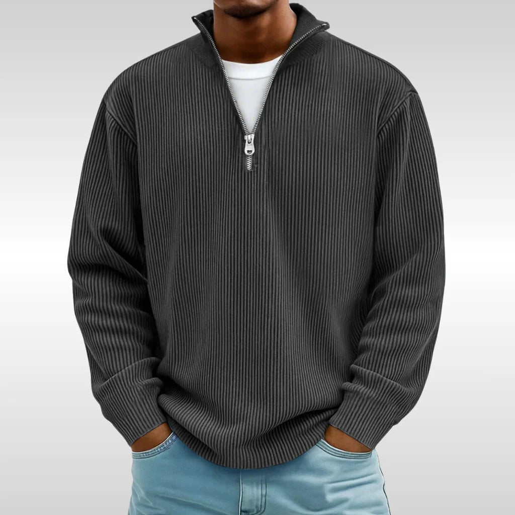 Men's Quarter Zip Sweater Pullover with Ribbed Knit and Stand Collar - Image 12