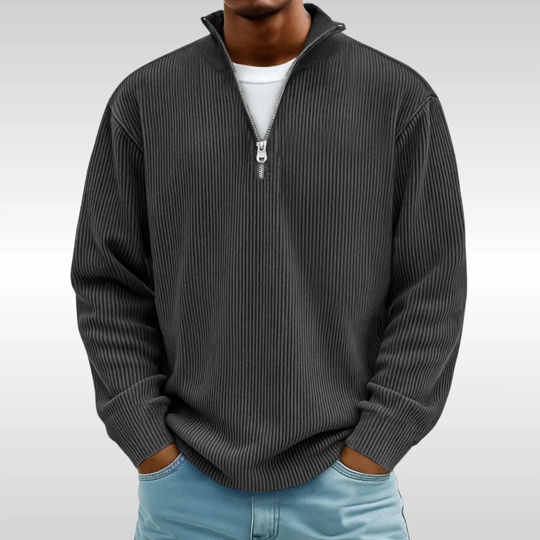 Men's Quarter Zip Sweater Pullover with Ribbed Knit and Stand Collar - Image 12