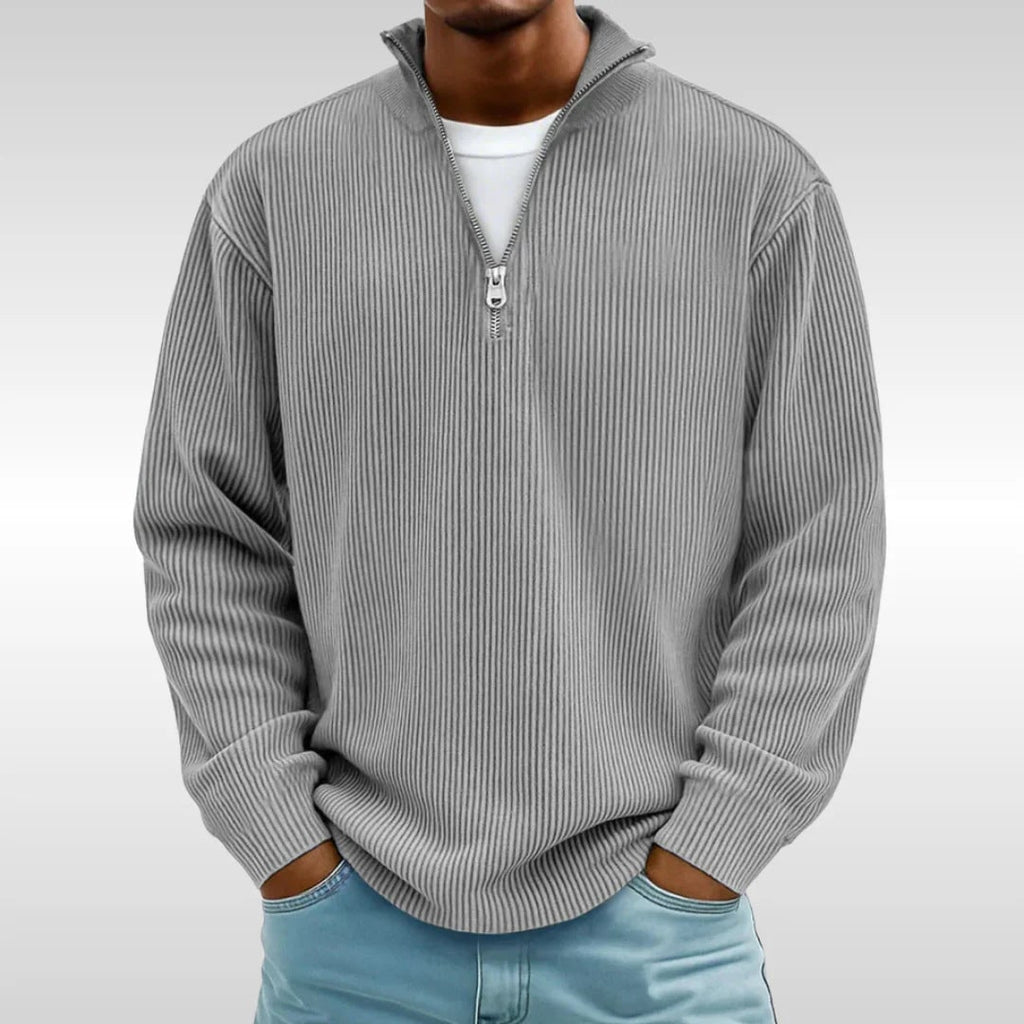 Men's Quarter Zip Sweater Pullover with Ribbed Knit and Stand Collar - Image 13