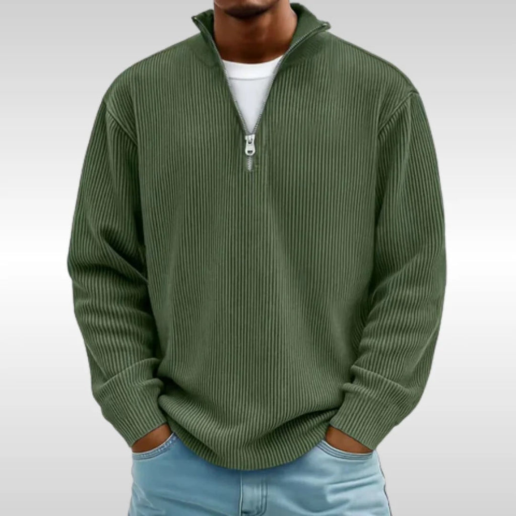 Men's Quarter Zip Sweater Pullover with Ribbed Knit and Stand Collar - Image 14