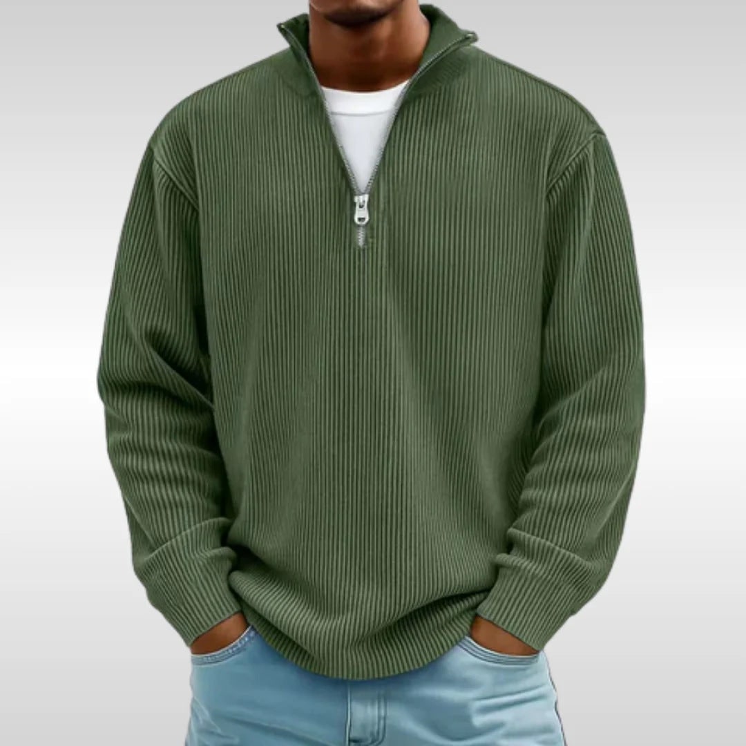 Men's Quarter Zip Sweater Pullover with Ribbed Knit and Stand Collar - Image 14