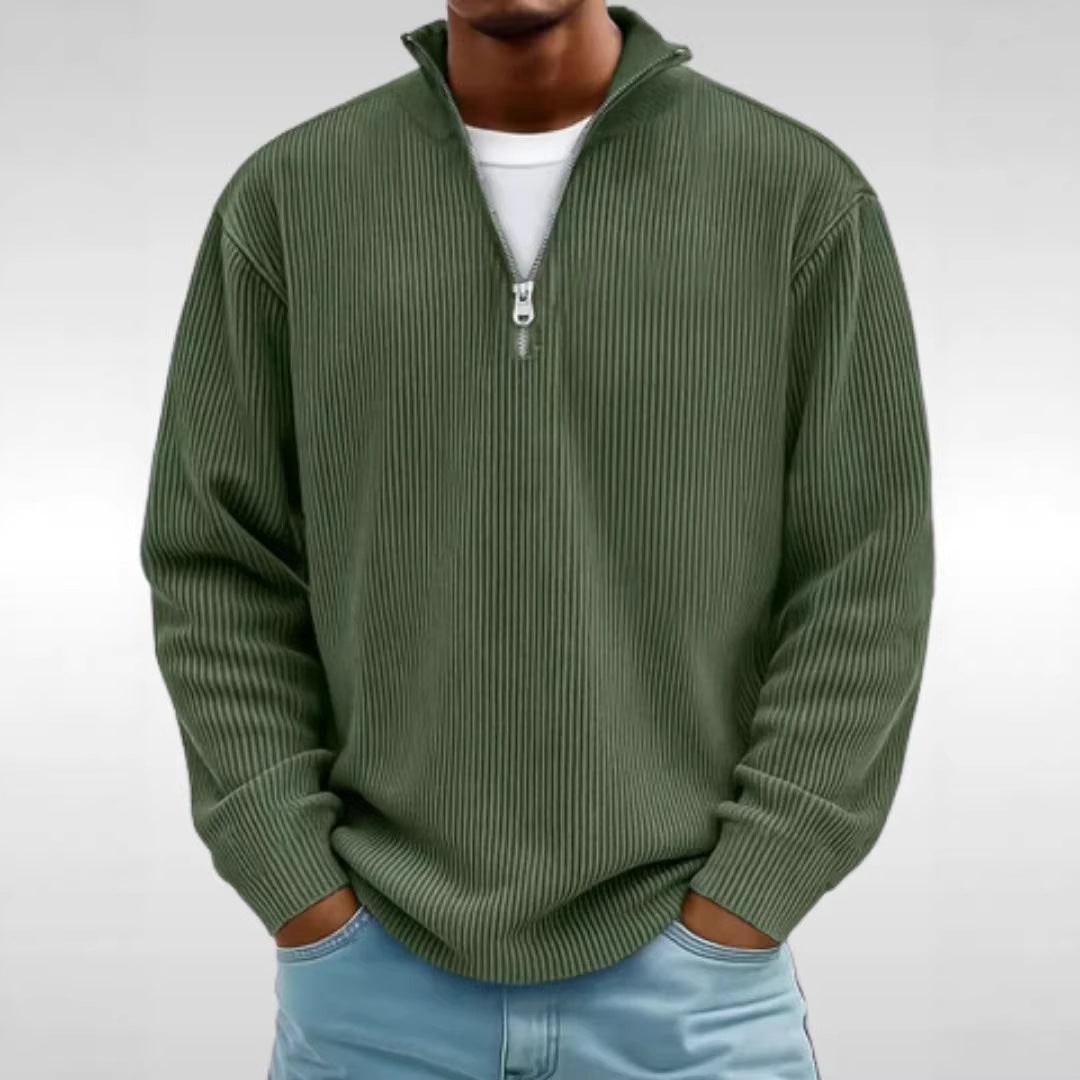 Men's Quarter Zip Sweater Pullover with Ribbed Knit and Stand Collar - Image 3