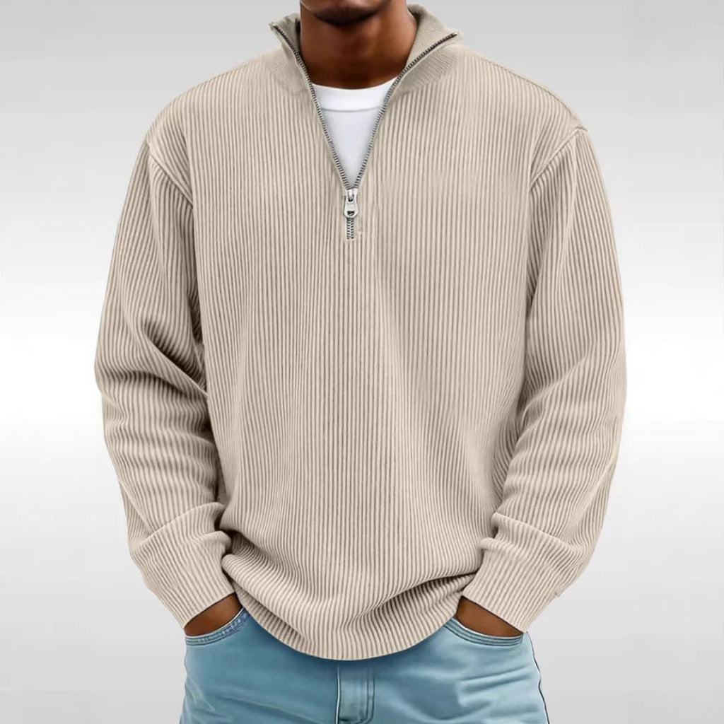 Men's Quarter Zip Sweater Pullover with Ribbed Knit and Stand Collar - Image 4