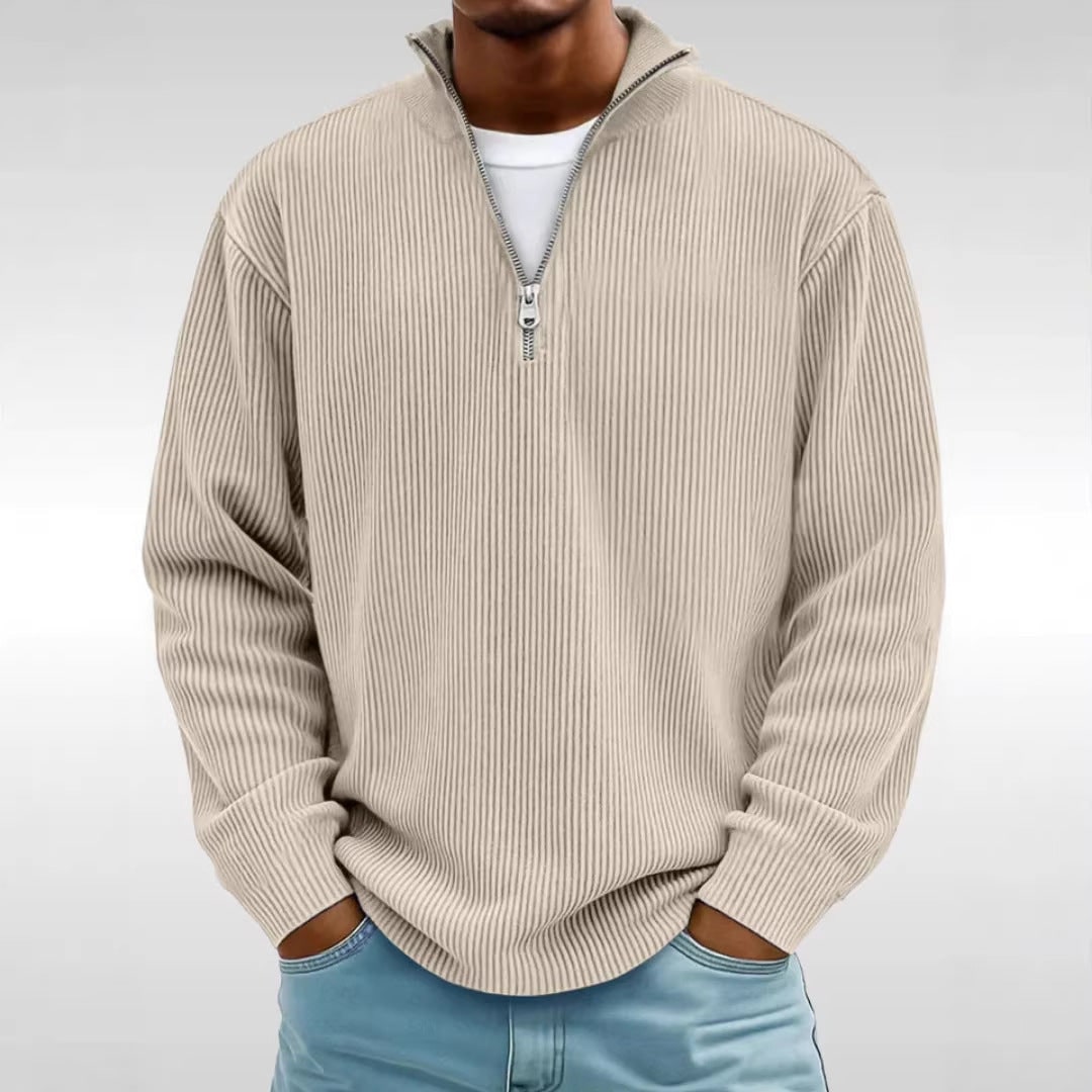 Men's Quarter Zip Sweater Pullover with Ribbed Knit and Stand Collar - Image 4