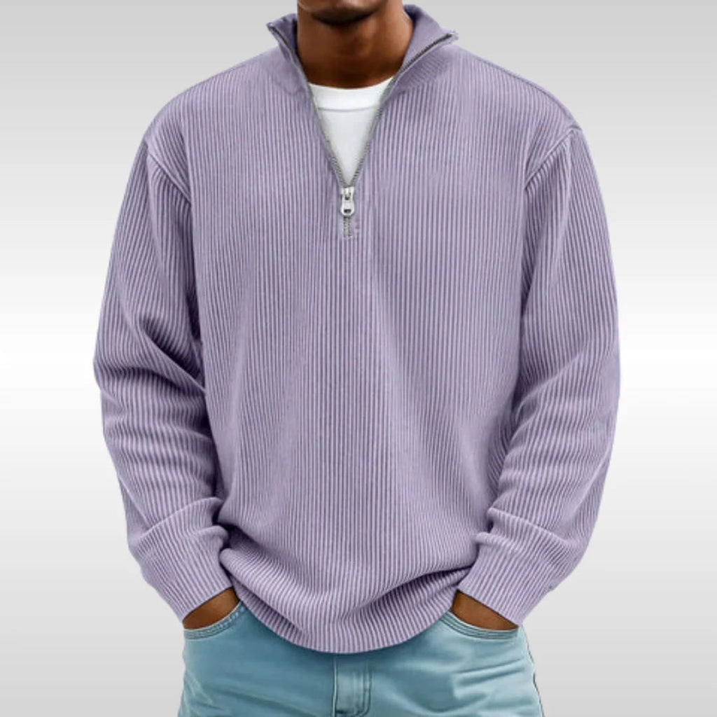 Men's Quarter Zip Sweater Pullover with Ribbed Knit and Stand Collar - Image 7