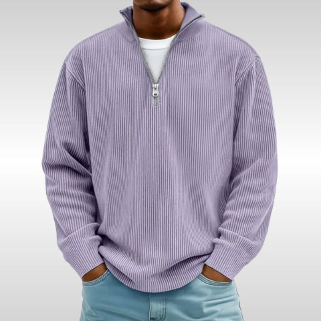 Men's Quarter Zip Sweater Pullover with Ribbed Knit and Stand Collar - Image 7