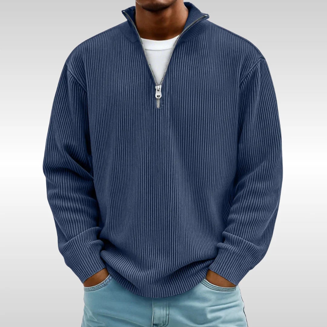 Men's Quarter Zip Sweater Pullover with Ribbed Knit and Stand Collar - Image 9