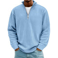 Men's Quarter Zip Sweater with Ribbed Knit and Half Pullover Stand Collar - Image 1