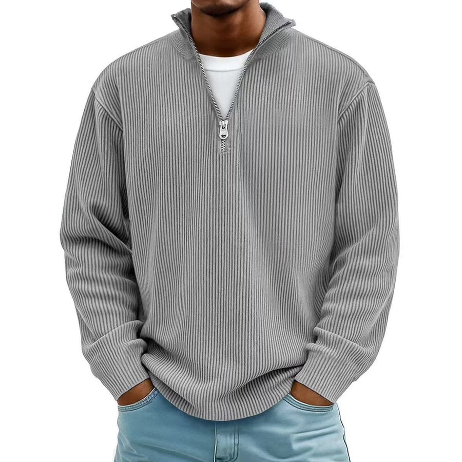 Men's Quarter Zip Sweater with Ribbed Knit and Half Pullover Stand Collar - Image 10