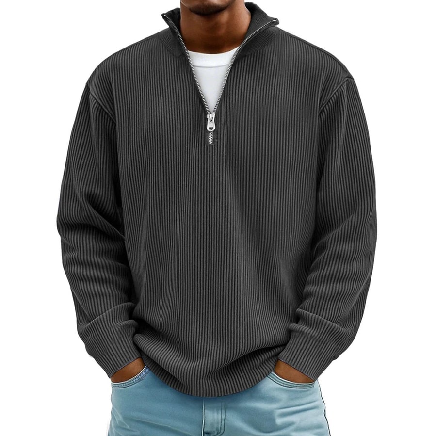 Men's Quarter Zip Sweater with Ribbed Knit and Half Pullover Stand Collar - Image 4