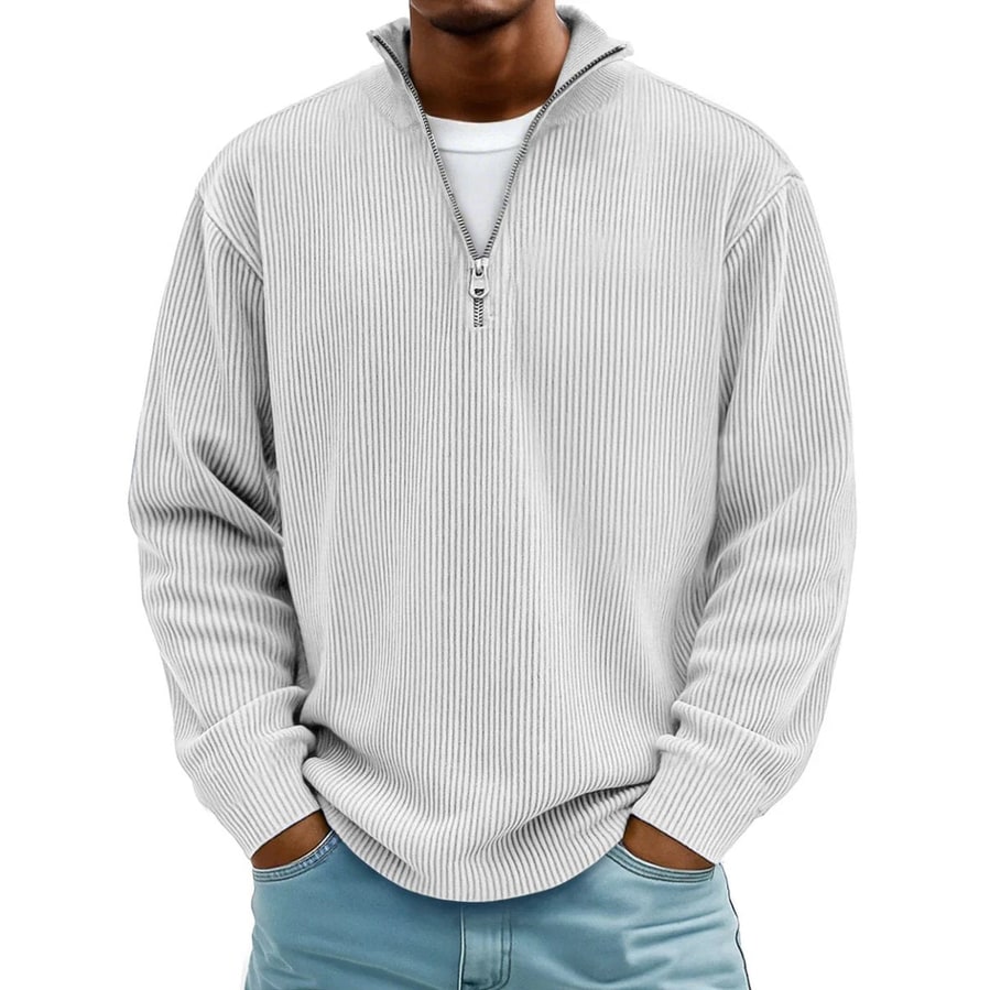 Men's Quarter Zip Sweater with Ribbed Knit and Half Pullover Stand Collar - Image 5