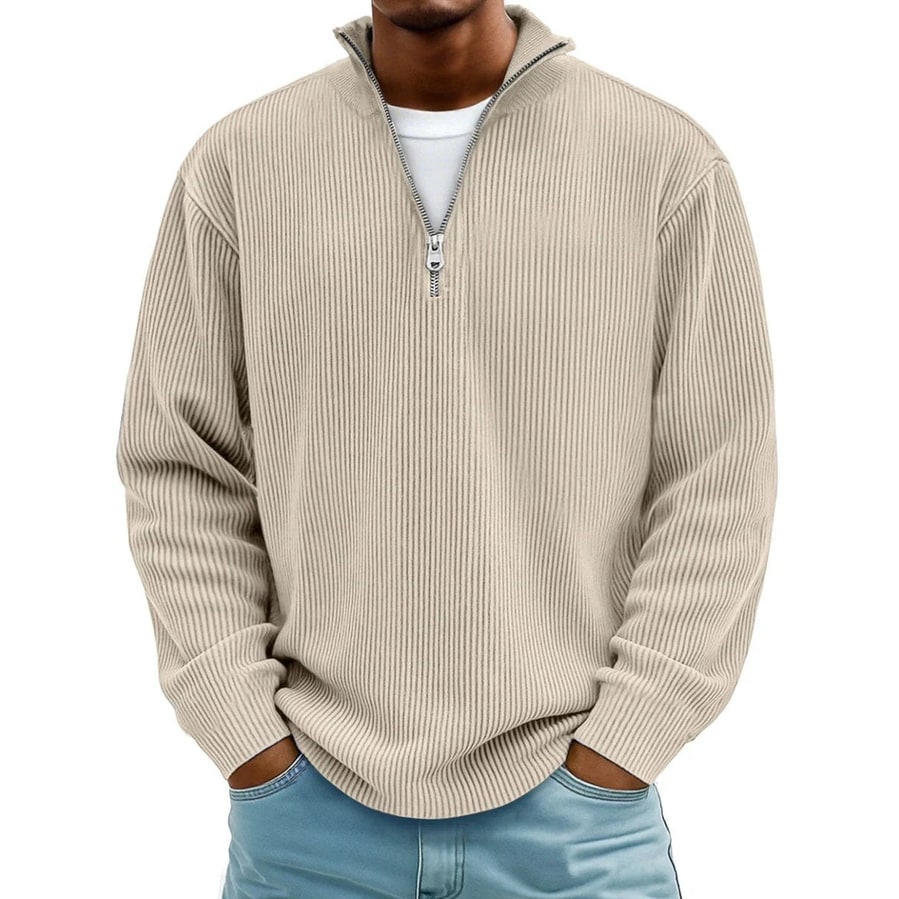 Men's Quarter Zip Sweater with Ribbed Knit and Half Pullover Stand Collar - Image 7