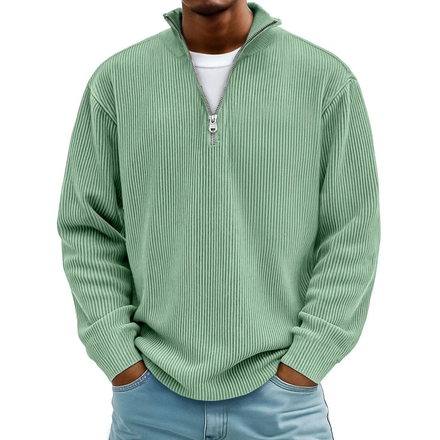Men's Quarter Zip Sweater with Ribbed Knit and Half Pullover Stand Collar - Image 8