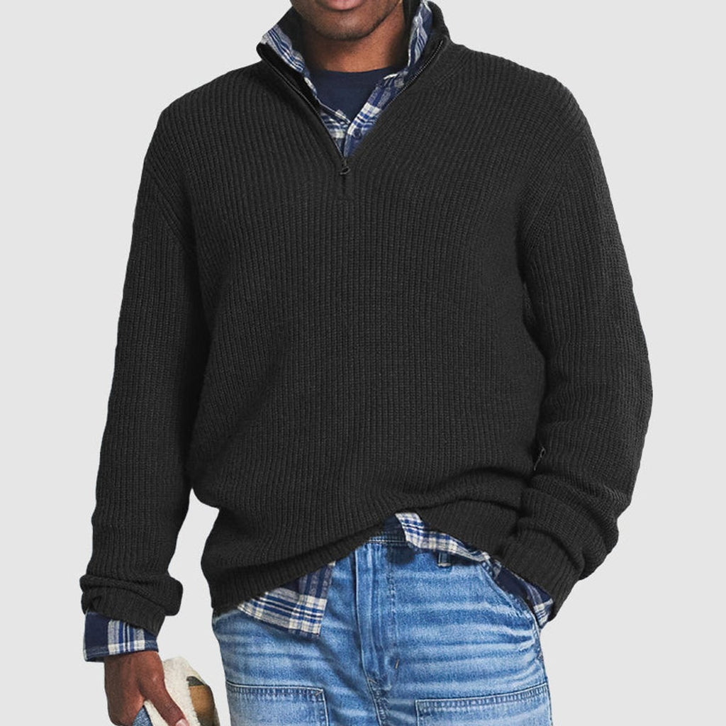 Men's Quarter Zip Sweater with Ribbed Knit and Mock Neck for Business Casual - Image 2