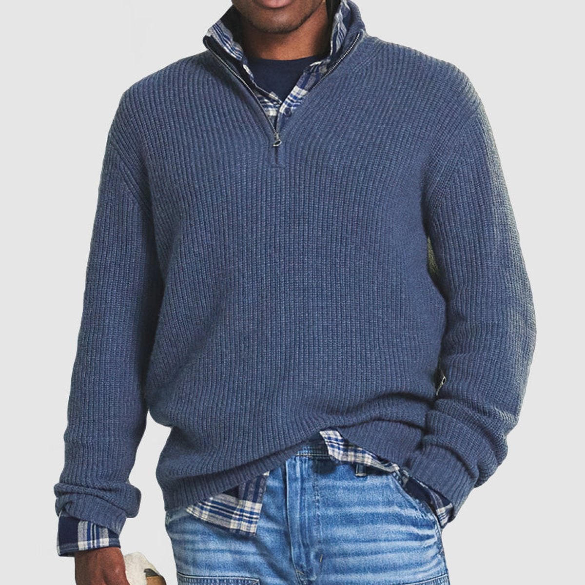 Men's Quarter Zip Sweater with Ribbed Knit and Mock Neck for Business Casual - Image 3