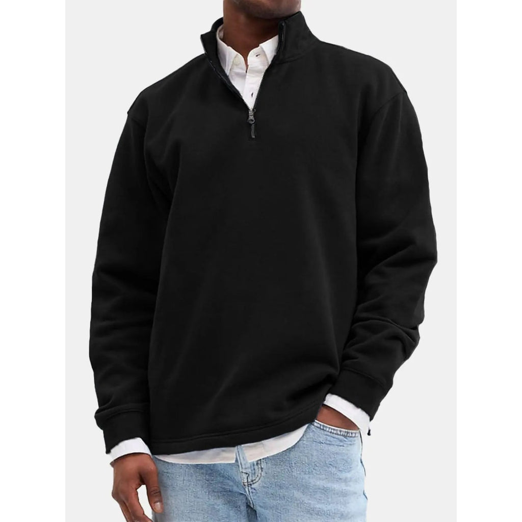 Men's Quarter Zip Sweatshirt Pullover with Stand Collar and Ribbed Cuffs - Image 2