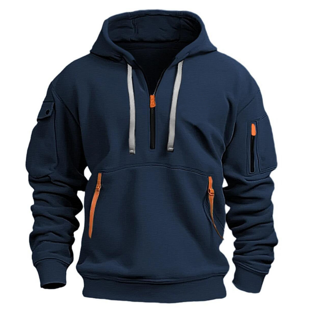 Men's Quarter Zip Up Hoodie Sweatshirt with Zippered Pockets - Image 1