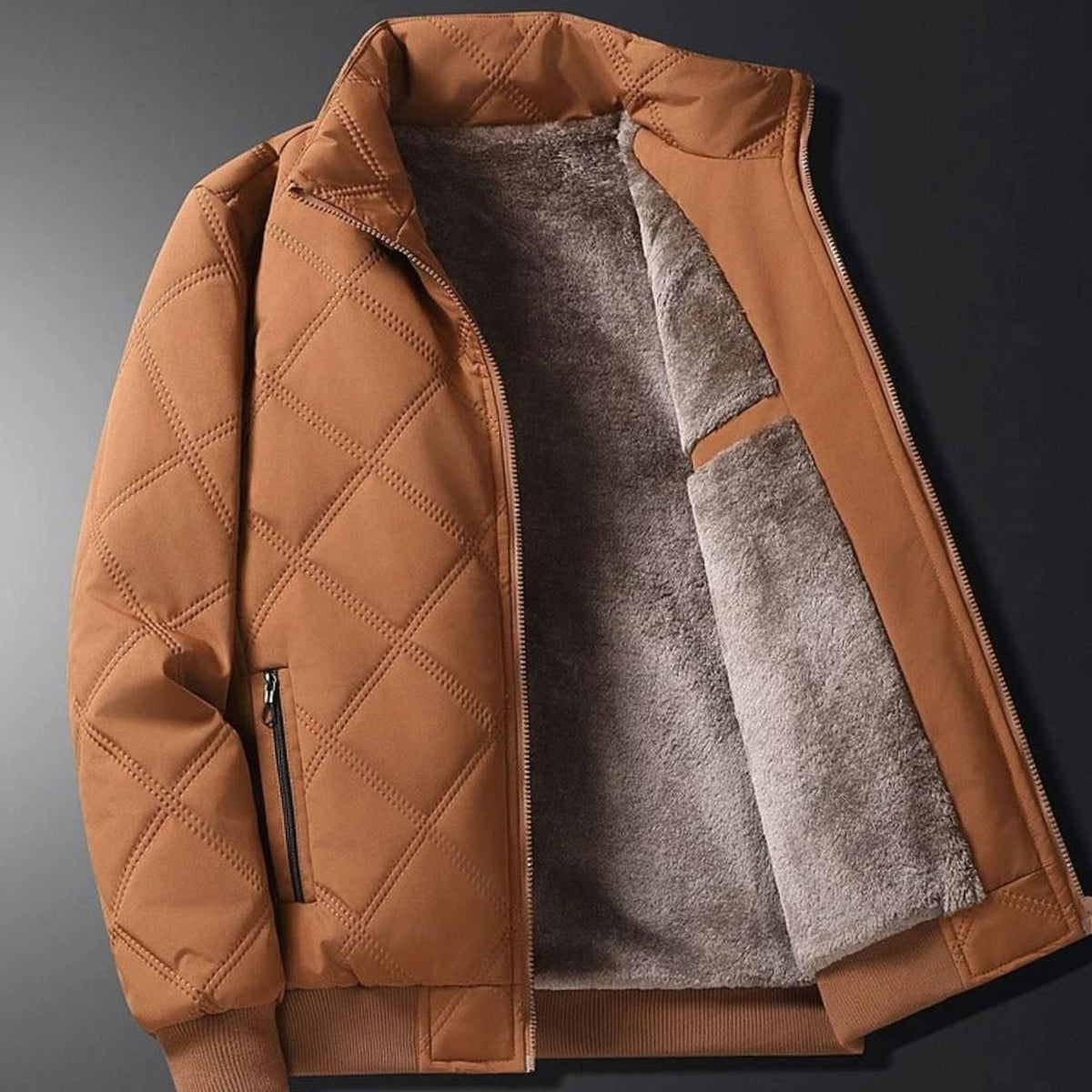 Men's Quilted Bomber Jacket with Fleece Lining and Windproof Shell - Image 1