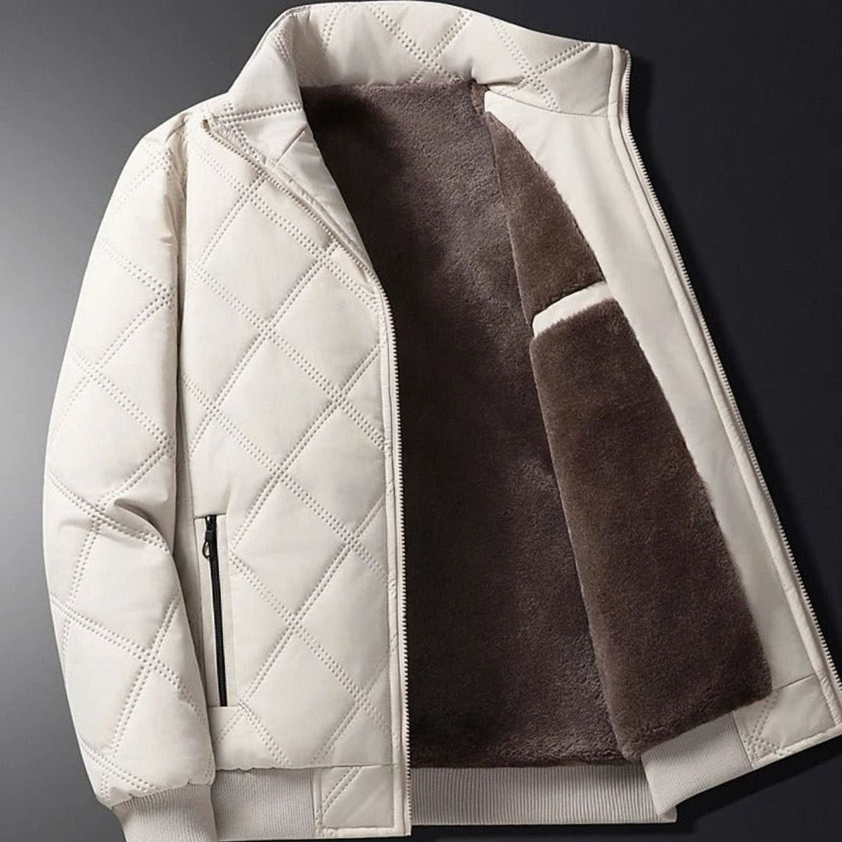 Men's Quilted Bomber Jacket with Fleece Lining and Windproof Shell - Image 12