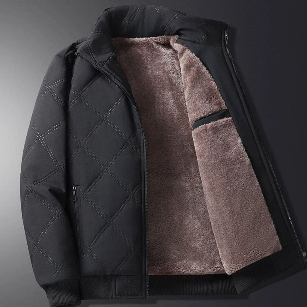 Men's Quilted Bomber Jacket with Fleece Lining and Windproof Shell - Image 3