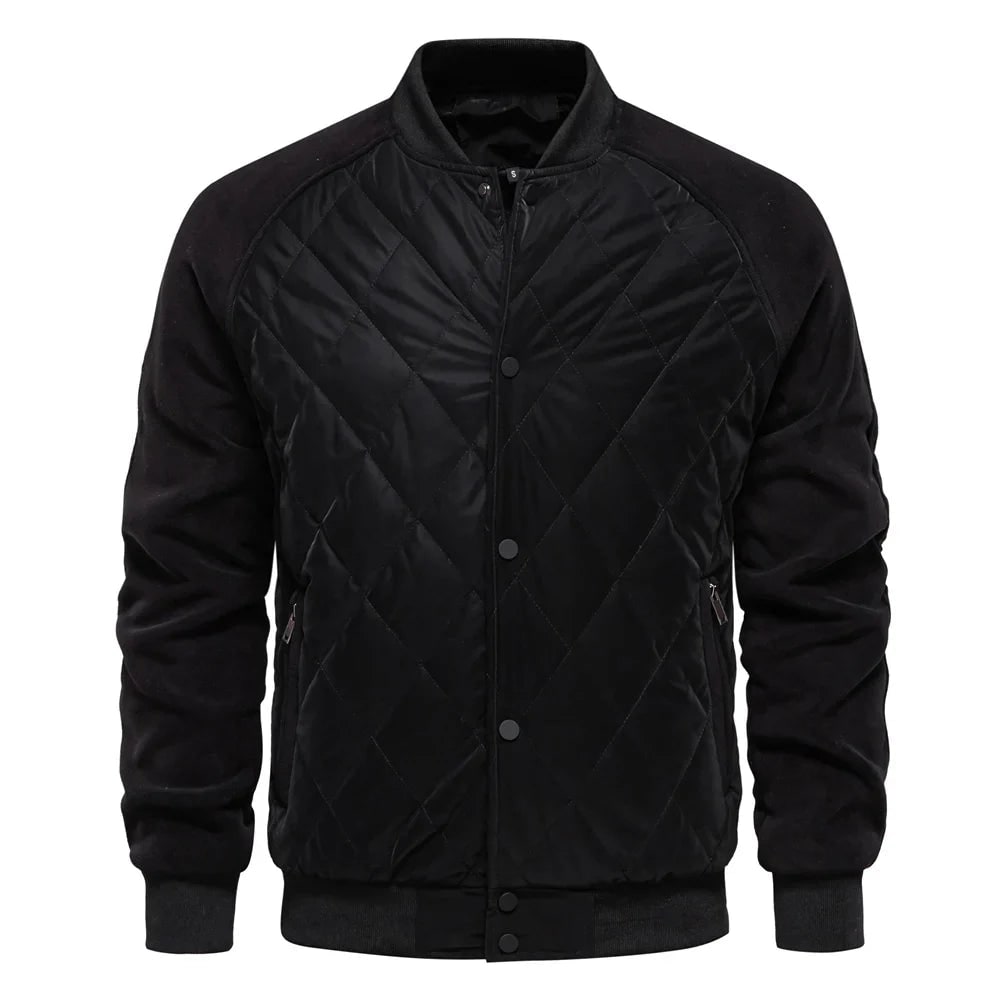 Men's Quilted Bomber Jacket with Fleece Raglan Sleeves and Snap Button - Image 10