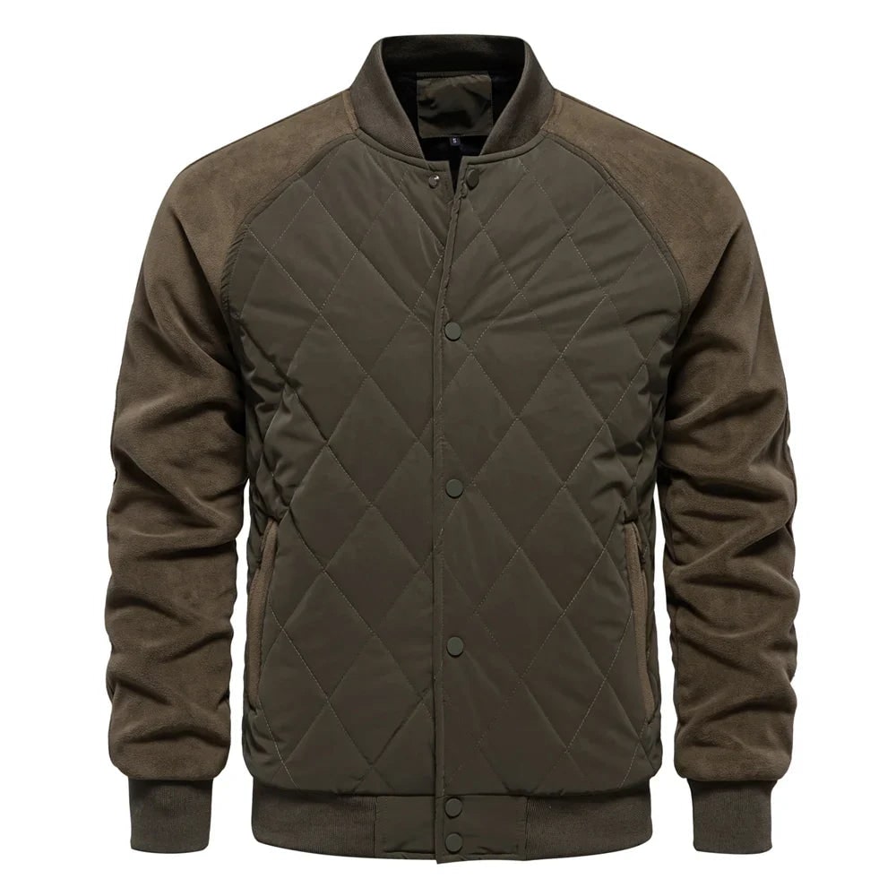 Men's Quilted Bomber Jacket with Fleece Raglan Sleeves and Snap Button - Image 4