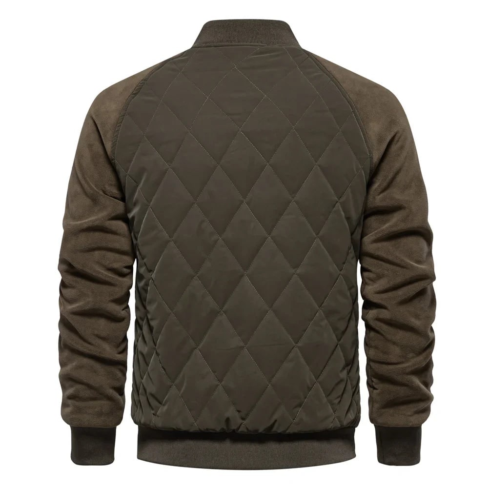 Men's Quilted Bomber Jacket with Fleece Raglan Sleeves and Snap Button - Image 5