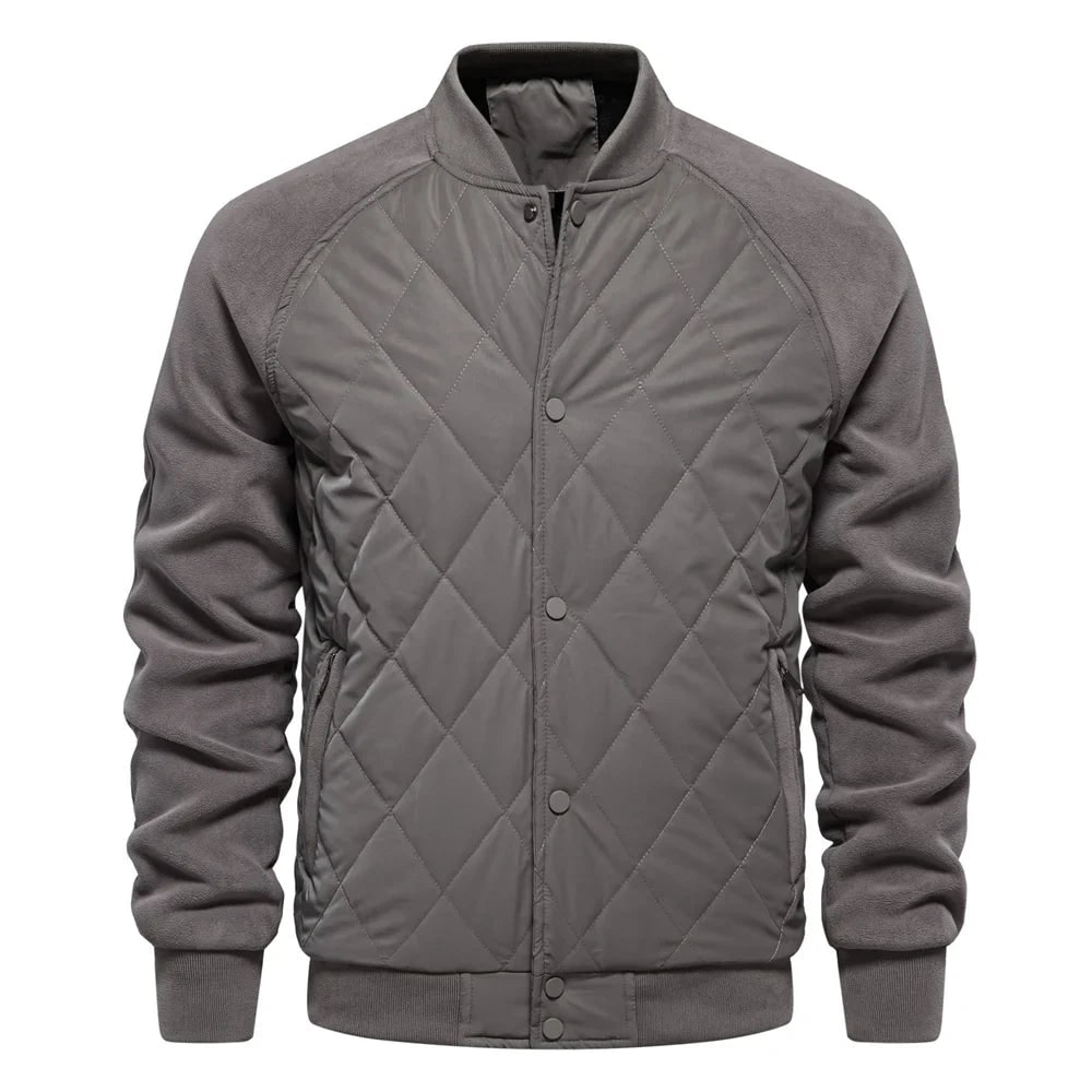 Men's Quilted Bomber Jacket with Fleece Raglan Sleeves and Snap Button - Image 6