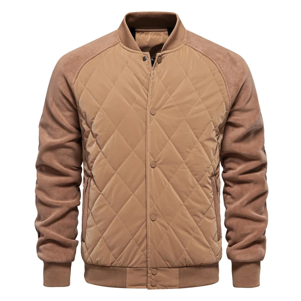 Men's Quilted Bomber Jacket with Fleece Raglan Sleeves and Snap Button - Image 7