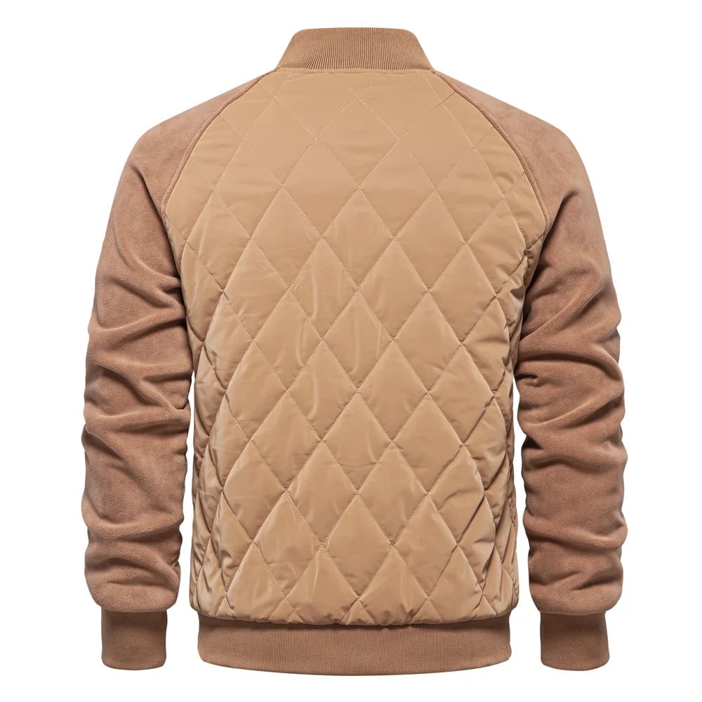 Men's Quilted Bomber Jacket with Fleece Raglan Sleeves and Snap Button - Image 8