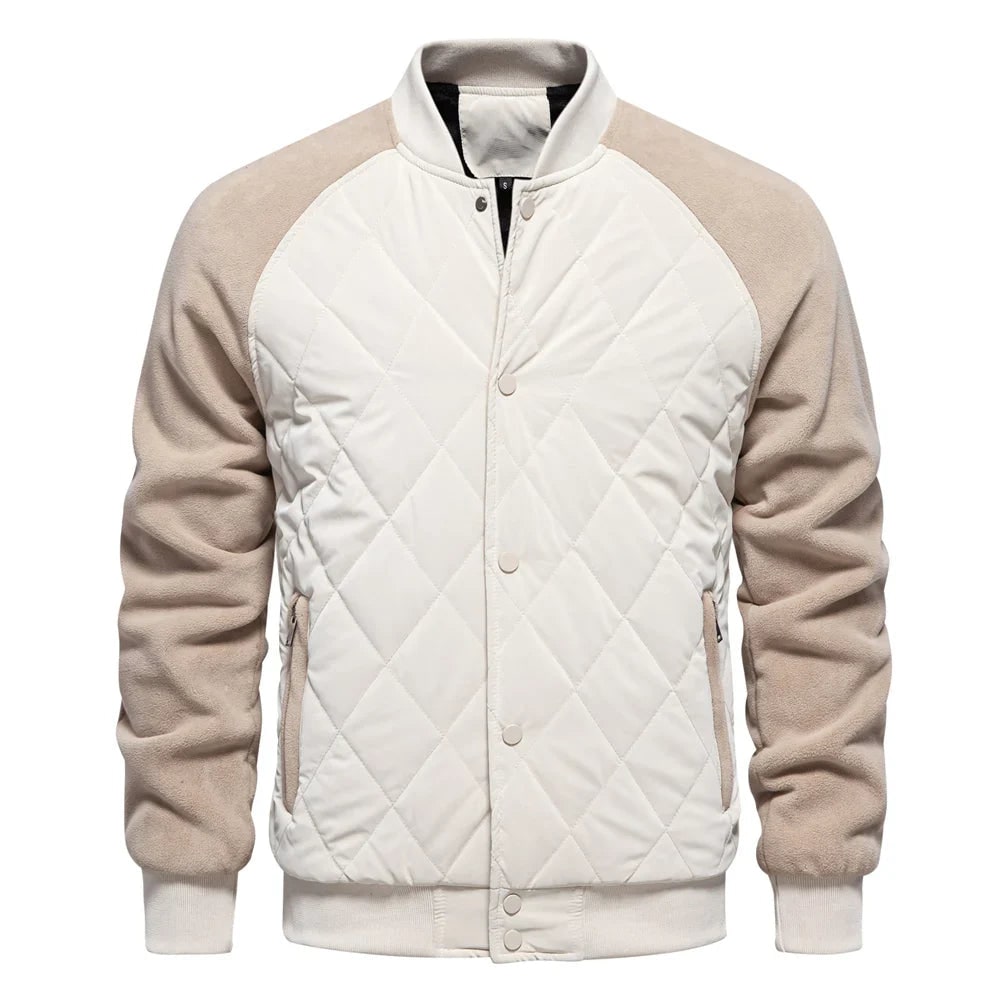 Men's Quilted Bomber Jacket with Fleece Raglan Sleeves and Snap Button - Image 9