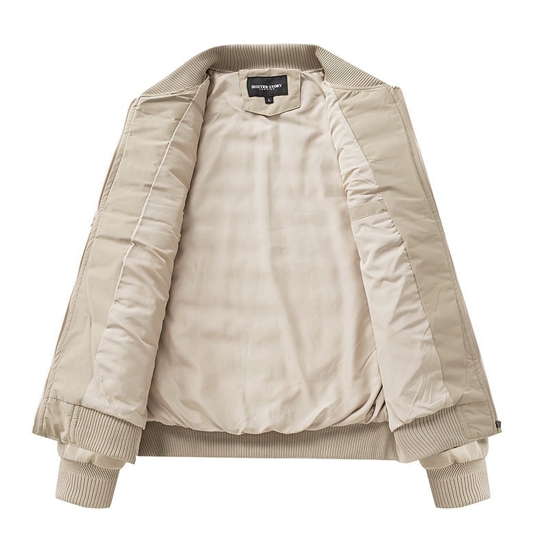 Men's Quilted Bomber Jacket with Ribbed Trim and Zippered Pockets - Image 3