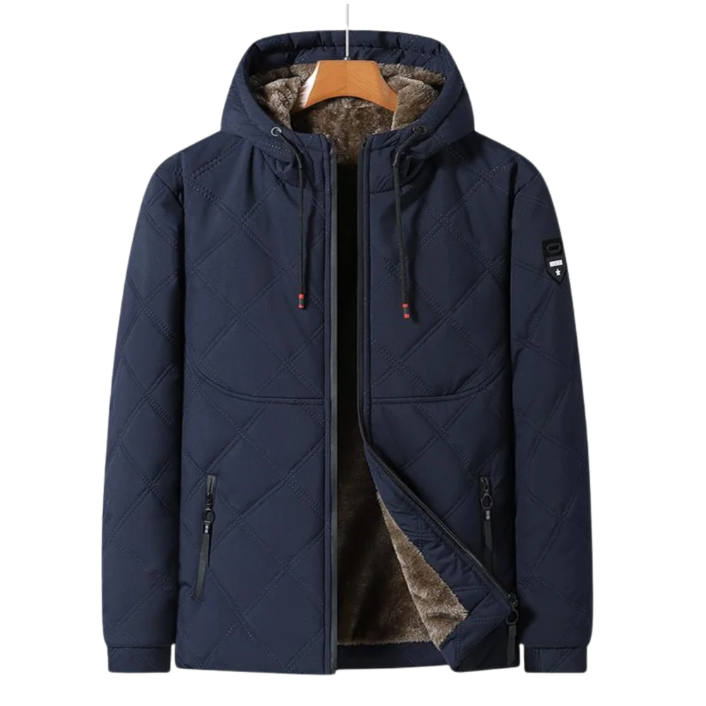 Men's Quilted Fleece Lined Winter Jacket with Hood and Full Zip - Image 1