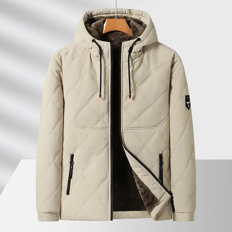 Men's Quilted Fleece Lined Winter Jacket with Hood and Full Zip - Image 3