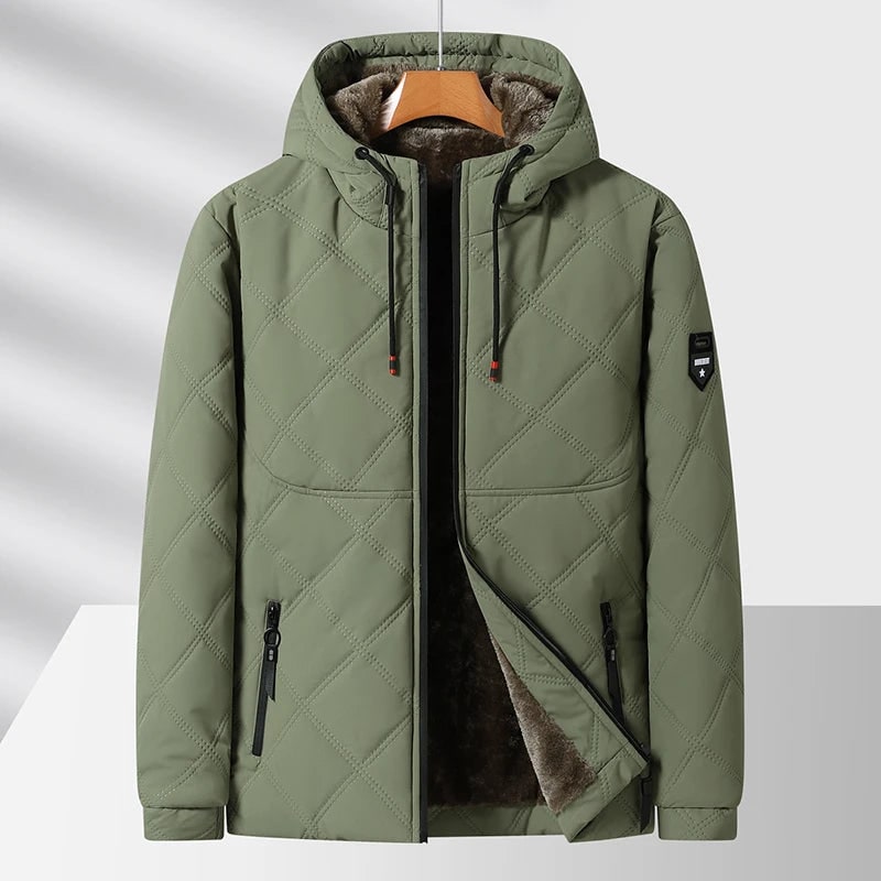Men's Quilted Fleece Lined Winter Jacket with Hood and Full Zip - Image 4