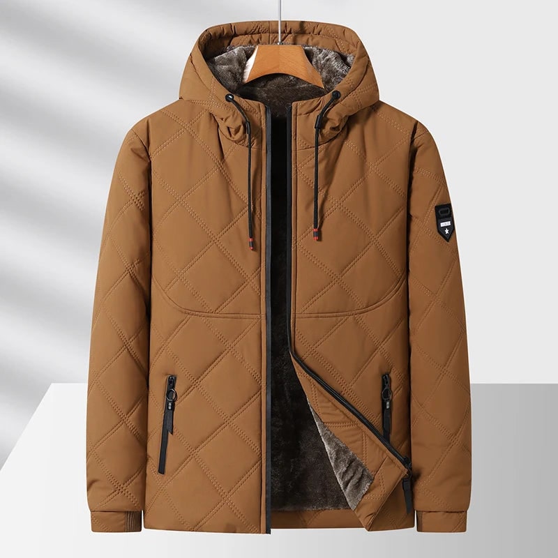 Men's Quilted Fleece Lined Winter Jacket with Hood and Full Zip - Image 5