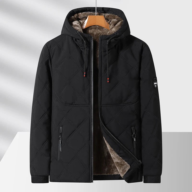 Men's Quilted Fleece Lined Winter Jacket with Hood and Full Zip - Image 6