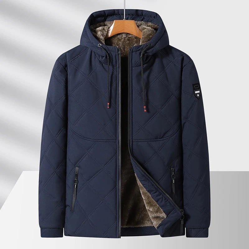 Men's Quilted Fleece Lined Winter Jacket with Hood and Full Zip - Image 7