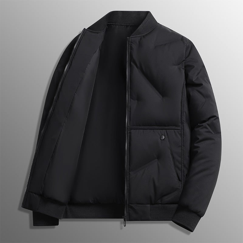 Men's Quilted Puffer Bomber Jacket with Ribbed Trim and Zip Closure - Image 3