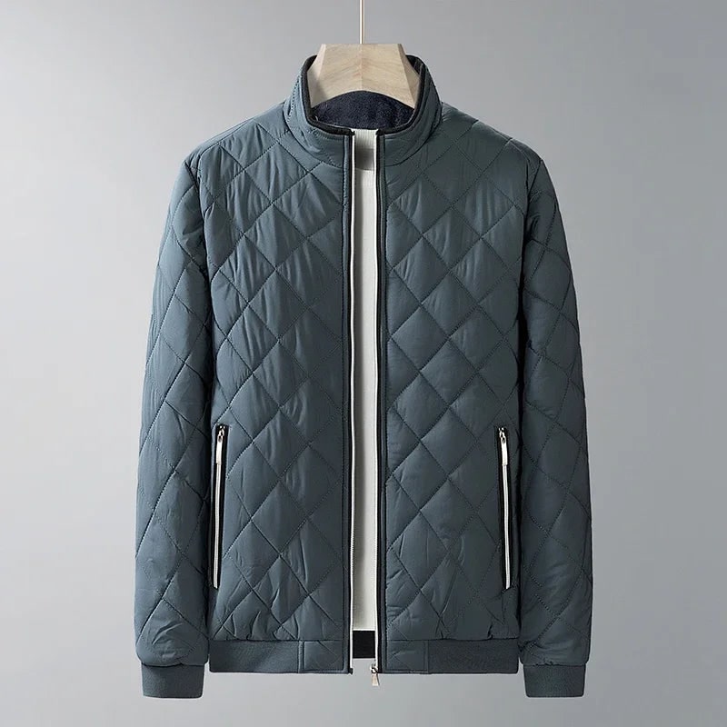 Men's Quilted Puffer Fleece Lined Bomber Jacket with Stand Up Collar - Image 1