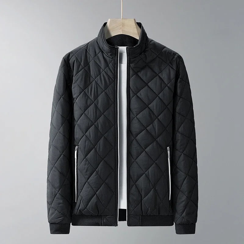 Men's Quilted Puffer Fleece Lined Bomber Jacket with Stand Up Collar - Image 2