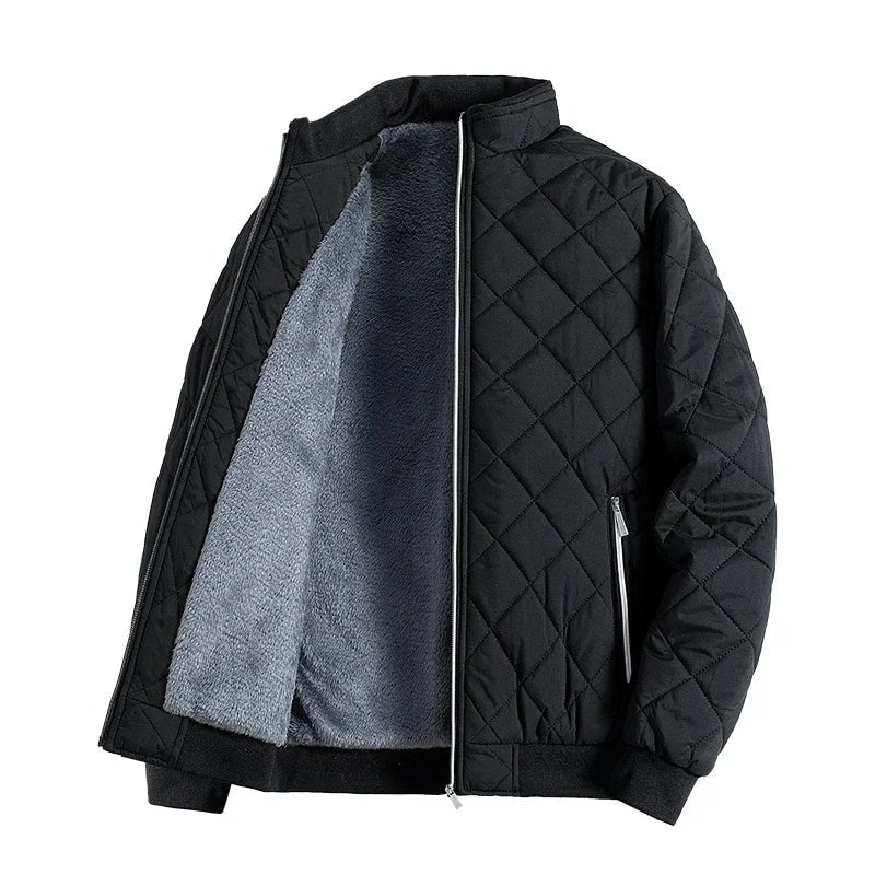 Men's Quilted Puffer Fleece Lined Bomber Jacket with Stand Up Collar - Image 3