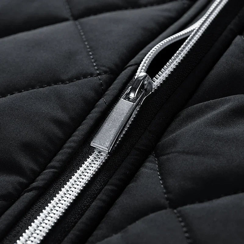 Men's Quilted Puffer Fleece Lined Bomber Jacket with Stand Up Collar - Image 5